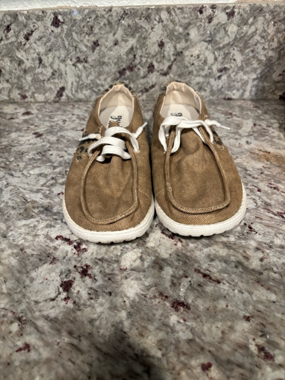Gypsy Jazz Tan Canvas Slip-On Loafers with White Laces